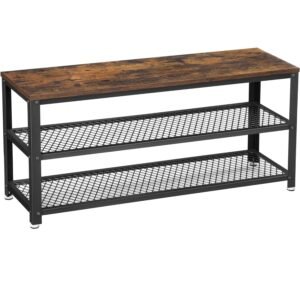 VASAGLE Raft pentru pantofi cu 2 polite, 100x30x45cm, otel, stil industrial, maro rustic si negru