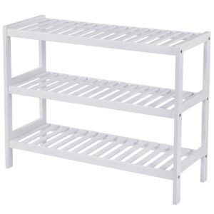 SONGMICS Raft de depozitare din bambus, cu 3 niveluri, 26x70x55cm, alb