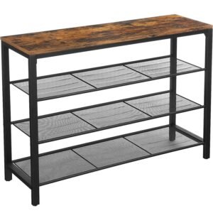 VASAGLE Raft pentru pantofi cu 3 polite, 100x30x72cm, otel, stil industrial, maro rustic si negru