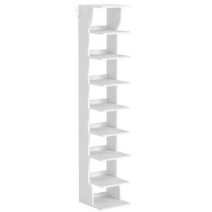 VASAGLE Raft pantofi pentru spatii inguste, 9 niveluri, cu carlige laterale, montaj pe podea, 26x30x147 cm, alb
