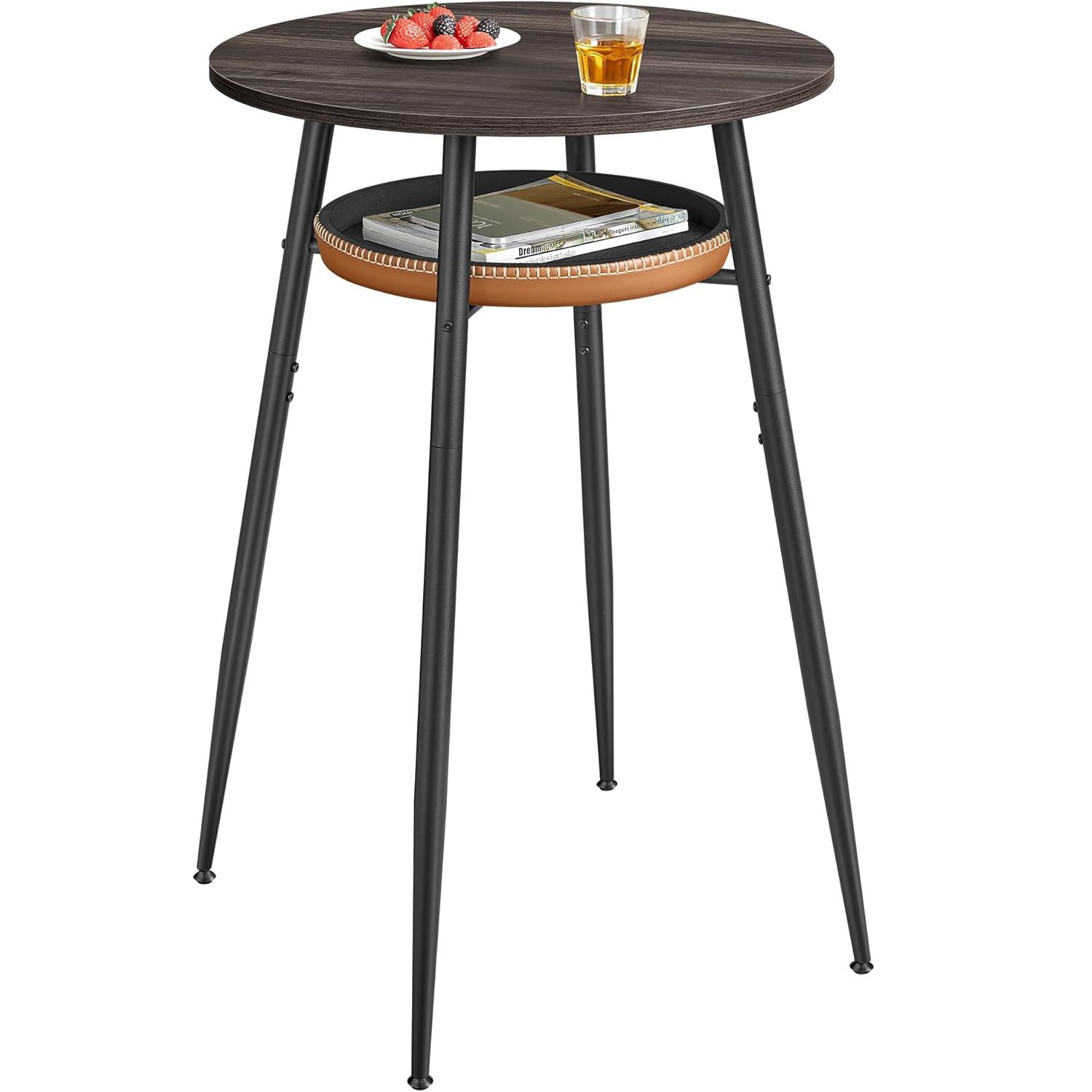 VASAGLE Masa de bar maro, 70x70x91 cm – design elegant cu piele artificiala, blat 60 cm, stabila si usor de asamblat