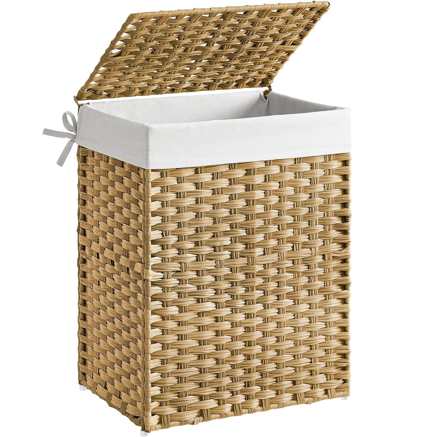 SONGMICS Cos de rufe stil ratan, cu captuseala detasabila lavabila, 90 litri, 46x33x60 cm, natural
