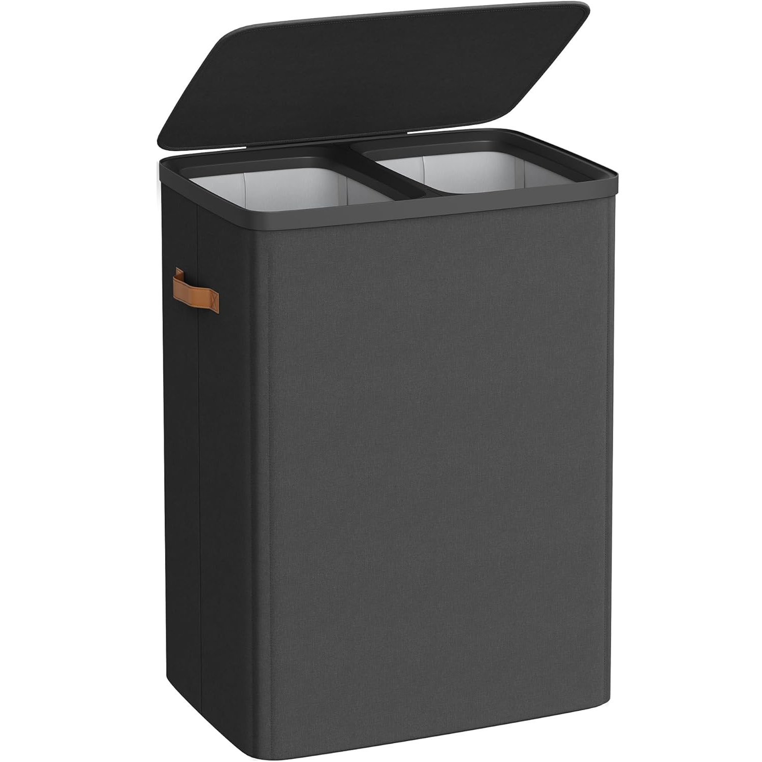 songmics cos rufe cu 2 compartimente si capac, saci detasabili cu maner, 170 litri, 56x40x75 cm, negru 1 SONGMICS Cos rufe cu 2 compartimente si capac, saci detasabili cu maner, 170 litri, 56x40x75 cm, negru