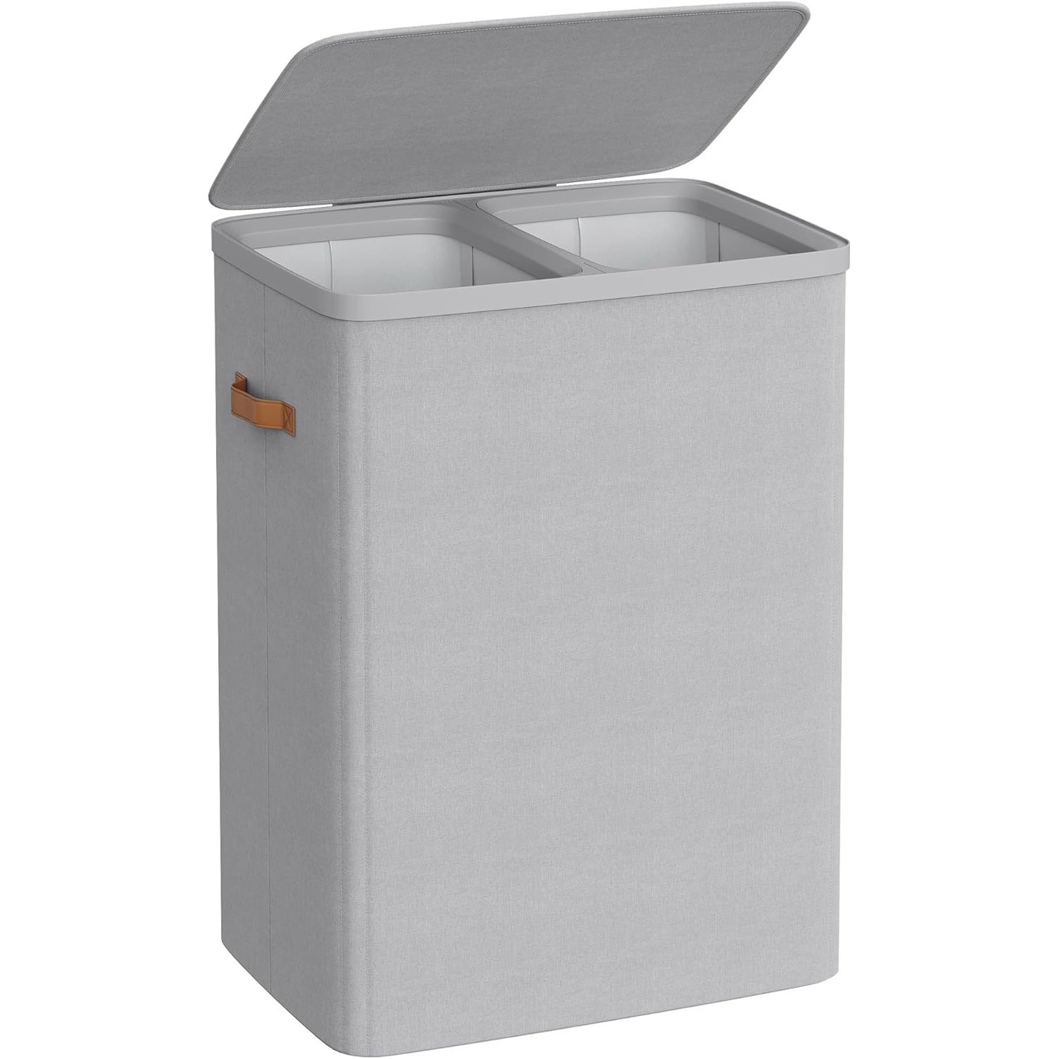 SONGMICS Cos rufe cu 2 compartimente si capac, saci detasabili cu maner, 170 litri, 56x40x75 cm, gri