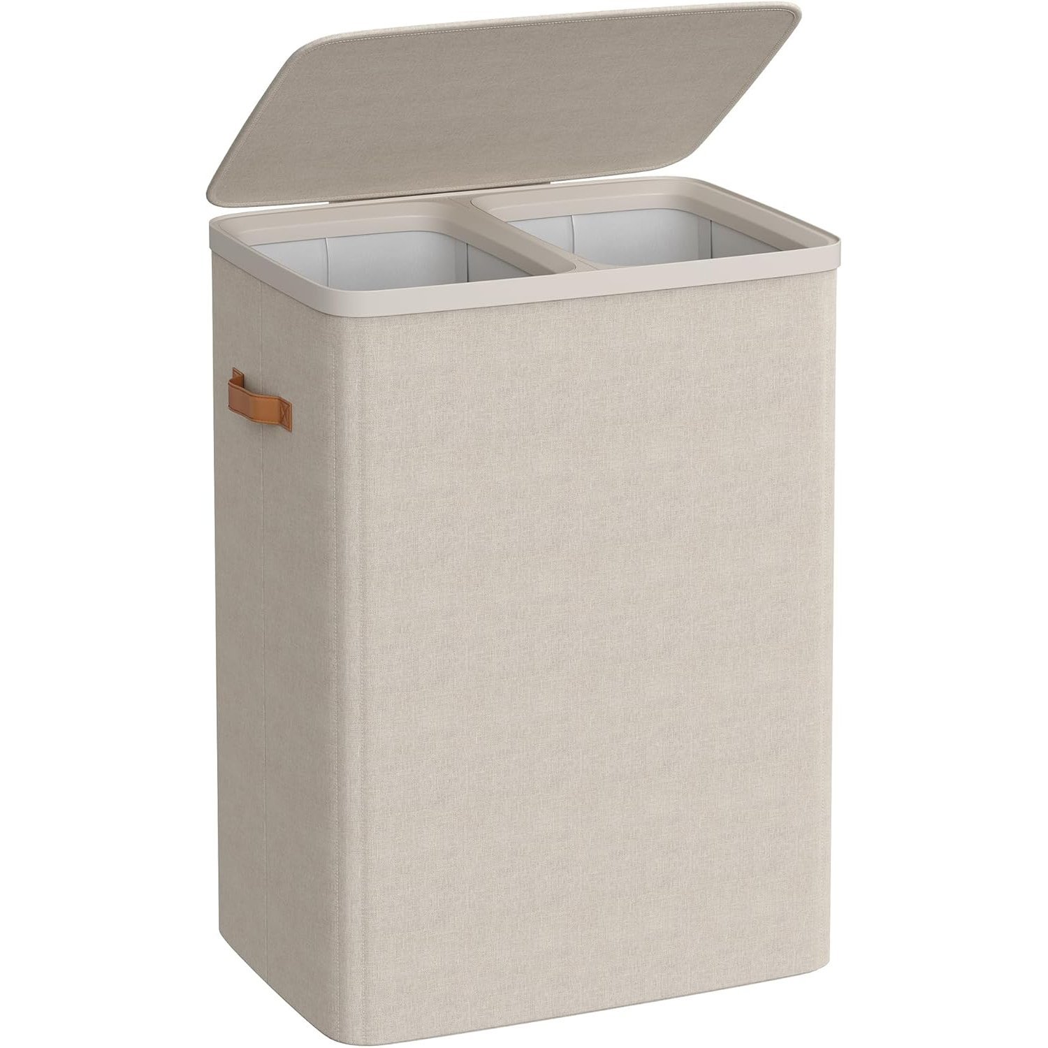 SONGMICS Cos rufe cu 2 compartimente si capac, saci detasabili cu maner, 170 litri, 56x40x75 cm, bej