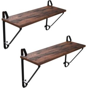 VASAGLE Rafturi de perete suspendate, set 2 bucati, 60x20x33cm, stil industrial, maro rustic si negru