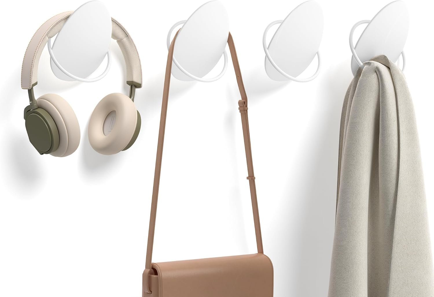 SONGMICS Set 4 carlige perete, design oval din otel, 5 kg per carlig, 9x5x7 cm, alb perlat 3 SONGMICS Set 4 carlige perete, design oval din otel, 5 kg per carlig, 9x5x7 cm, alb perlat - imagine 3