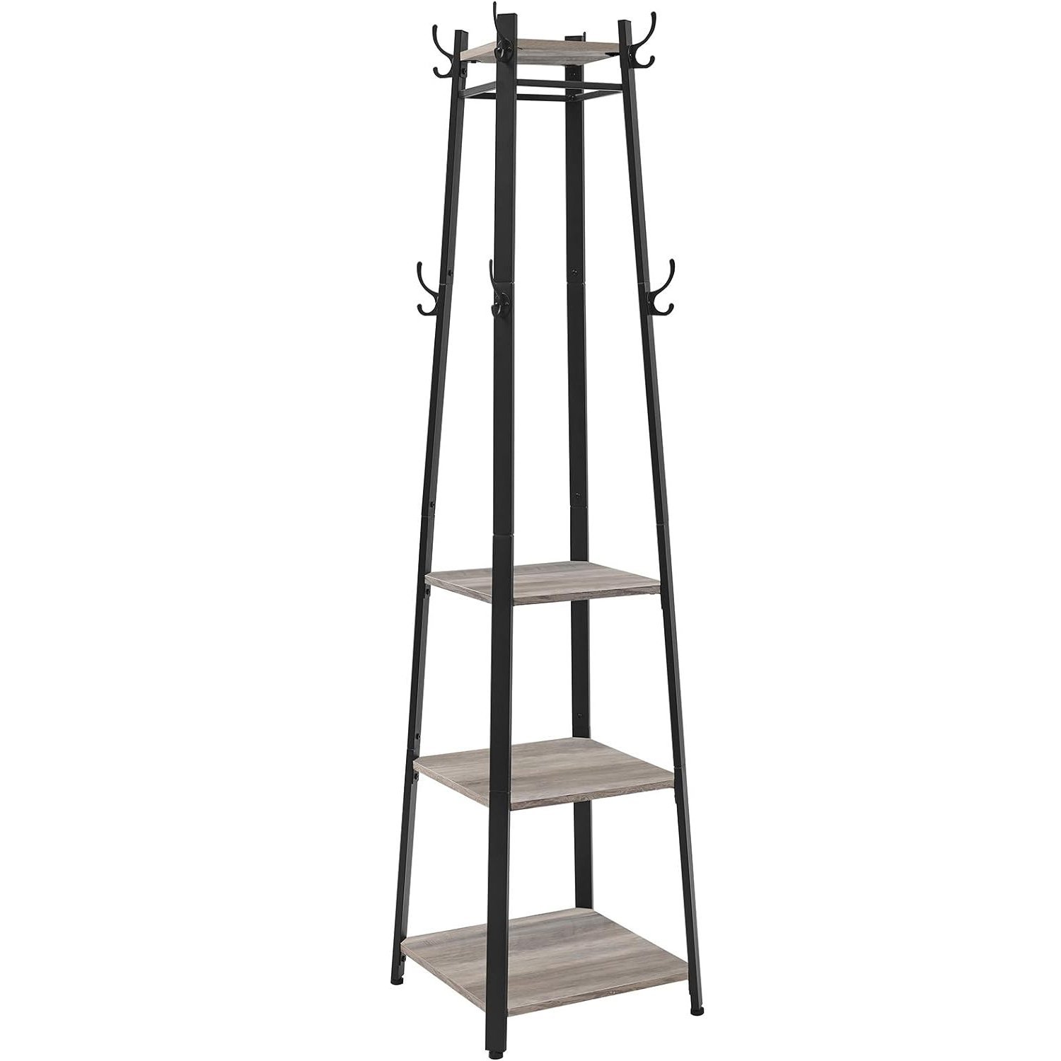 vasagle cuier de haine cu 3 rafturi, suport cu carlige, din otel, 43x43x180 cm, stil industrial, gri si negru 1 VASAGLE Cuier de haine cu 3 rafturi, suport cu carlige, din otel, 43x43x180 cm, stil industrial, gri si negru