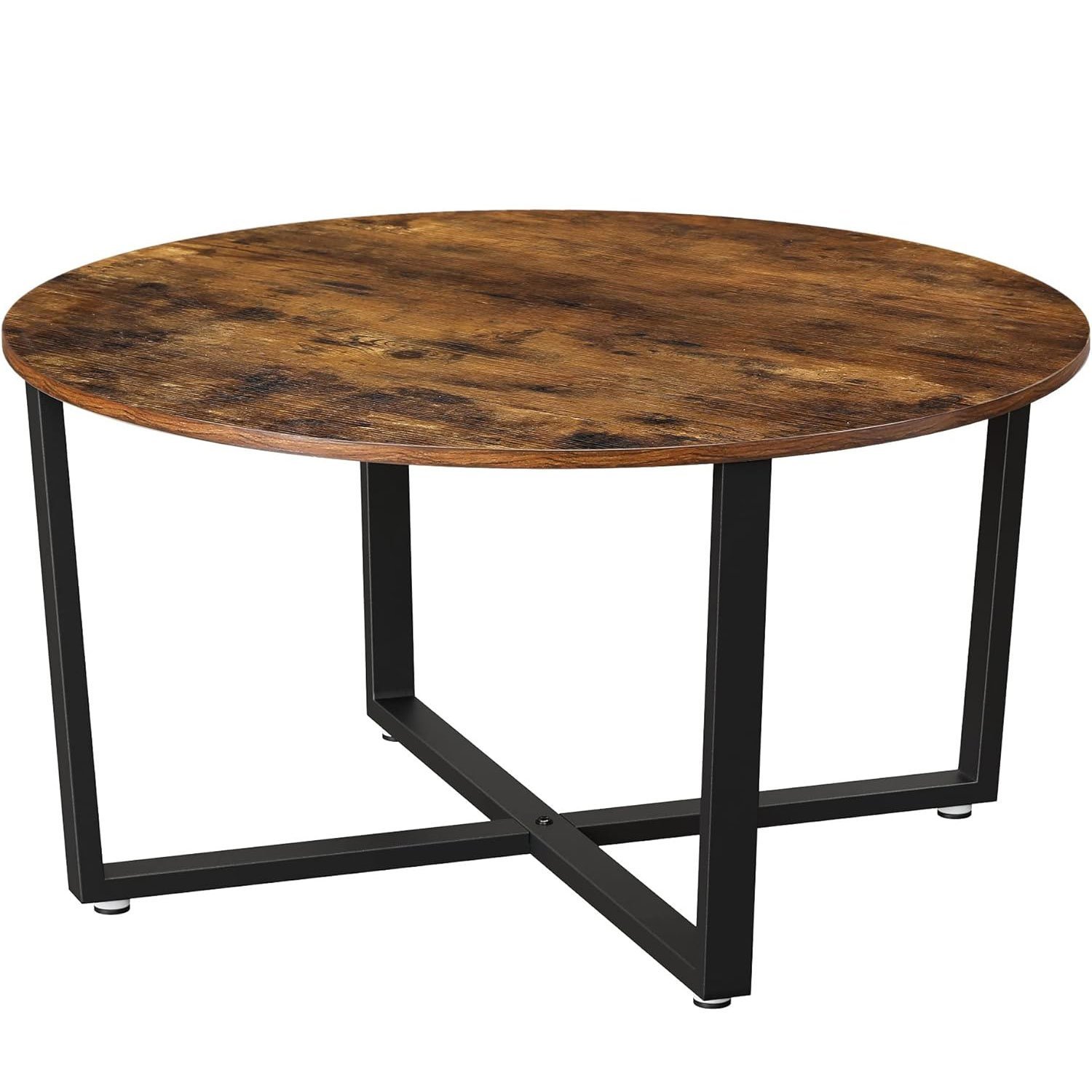 VASAGLE Masa de cafea rotunda, stil industrial, cadru metalic si blat lemn, 88x88x47cm, maro rustic si negru