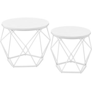 VASAGLE Set de 2 mese de cafea rotunde, cadru otel si blat detasabil, 40cm si 50cm, alb