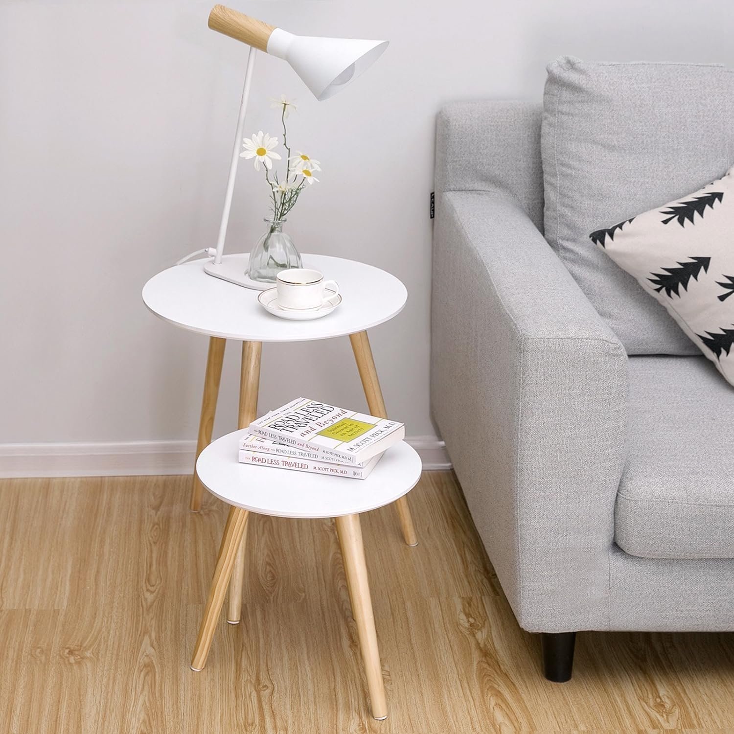 vasagle masa de cafea, set de 2 bucati, picioare din lemn si blat mdf, design minimalist scandinav, 45x50cm si 35x35cm, alb 4 VASAGLE Masa de cafea, set de 2 bucati, picioare din lemn si blat MDF, design minimalist scandinav, 45x50cm si 35x35cm, alb - imagine 4