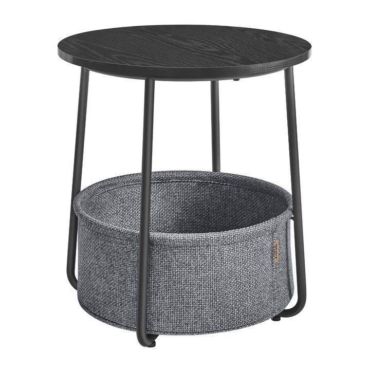 VASAGLE Masuta de cafea rotunda cu cos de stofa, stil modern, 45x50cm, negru-gri