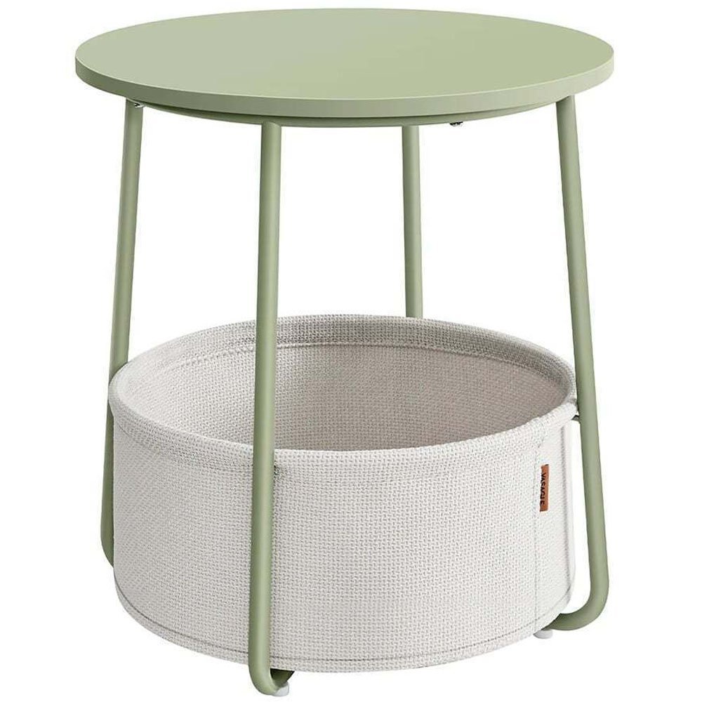 VASAGLE Masuta de cafea rotunda cu cos de stofa, stil modern, 45x50cm, verde cu crem