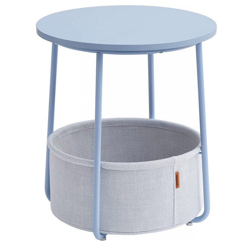 VASAGLE Masuta de cafea rotunda cu cos de stofa, stil modern, 45x50cm, albastru