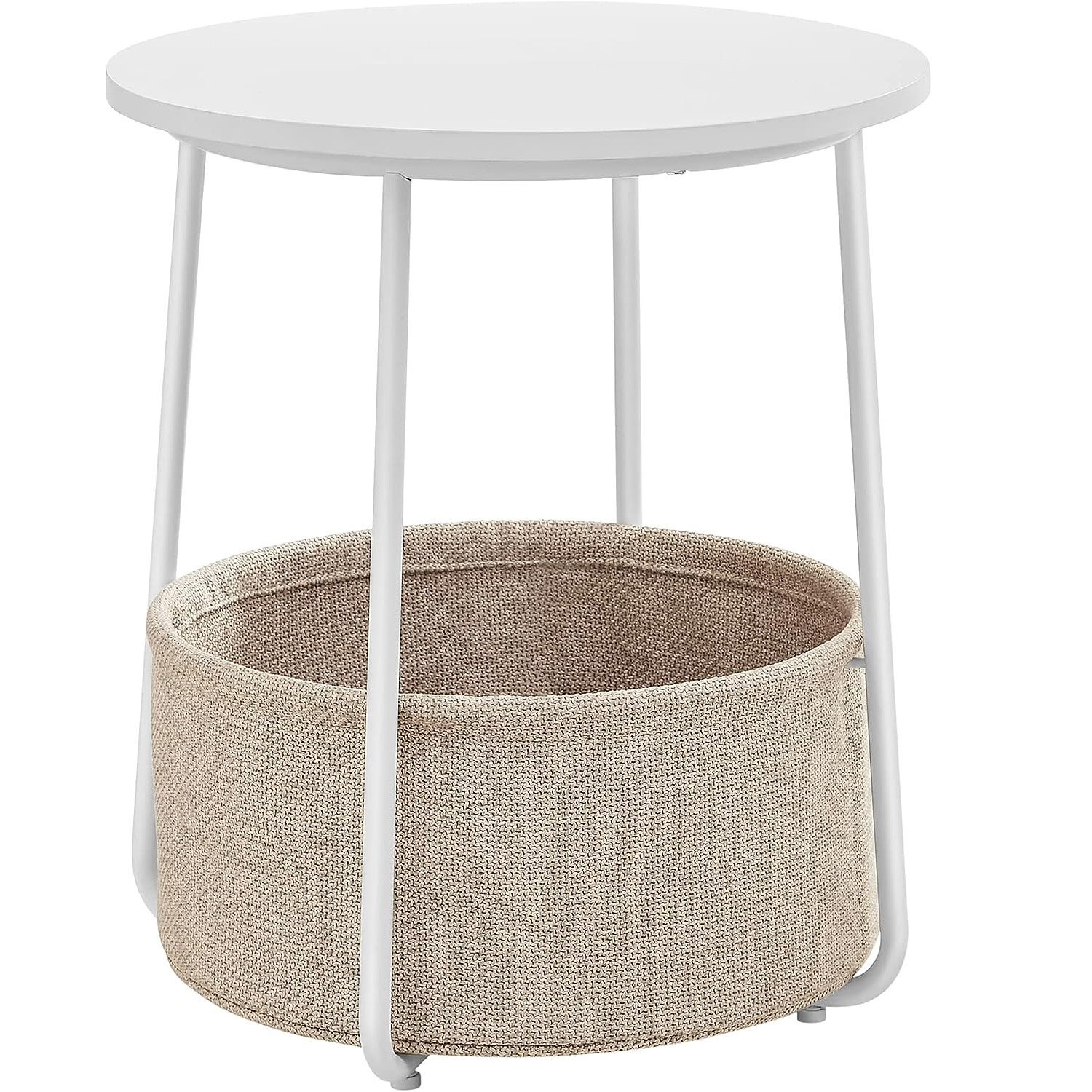 VASAGLE Masuta de cafea rotunda cu cos de stofa, stil modern, 45x50cm, alb cu bej