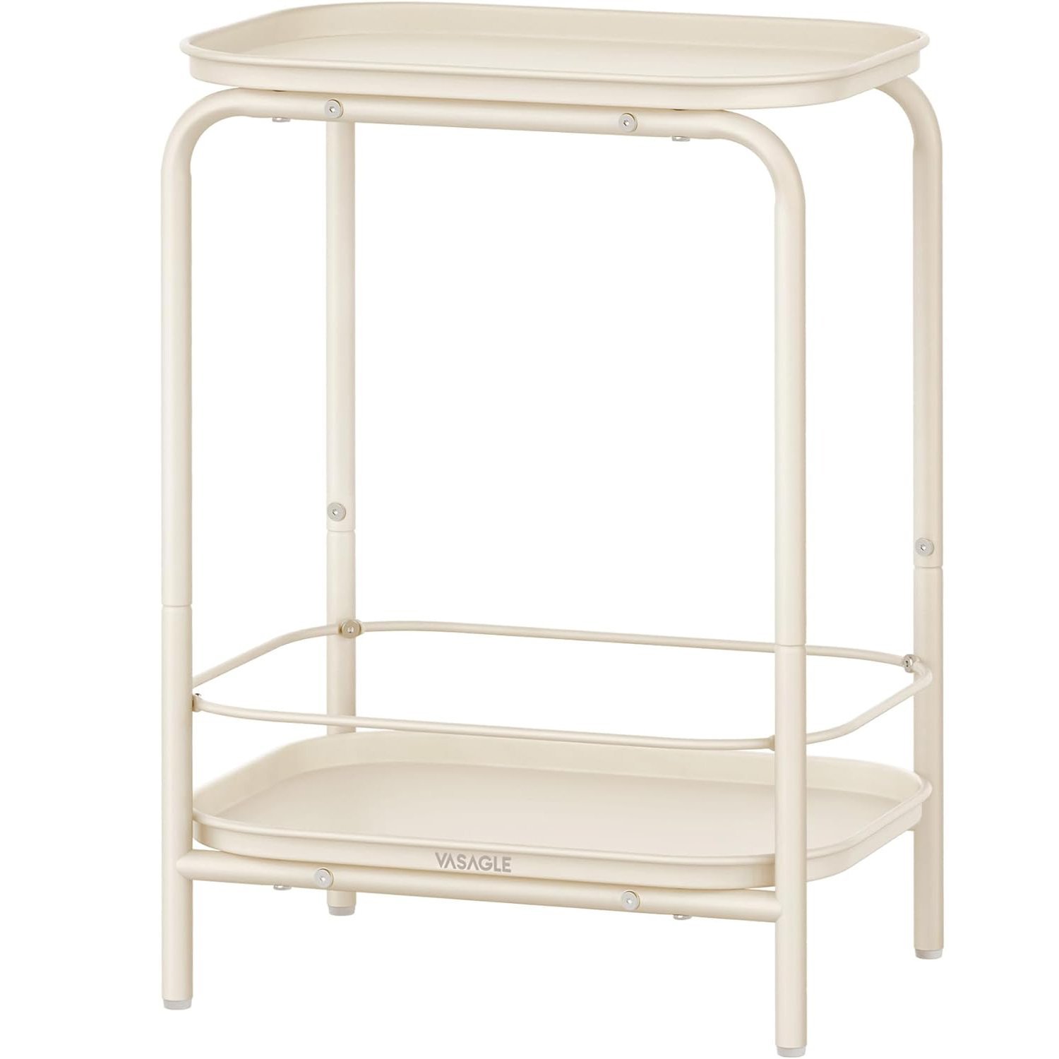 VASAGLE Masuta laterala 40x30x56 cm, cu 2 rafturi, otel rezistent la apa si zgarieturi, crem