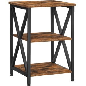 VASAGLE Noptiera mica din metal cu design in forma de X, 2 rafturi de depozitare, stil industrial, 40x40x60cm, maro rustic