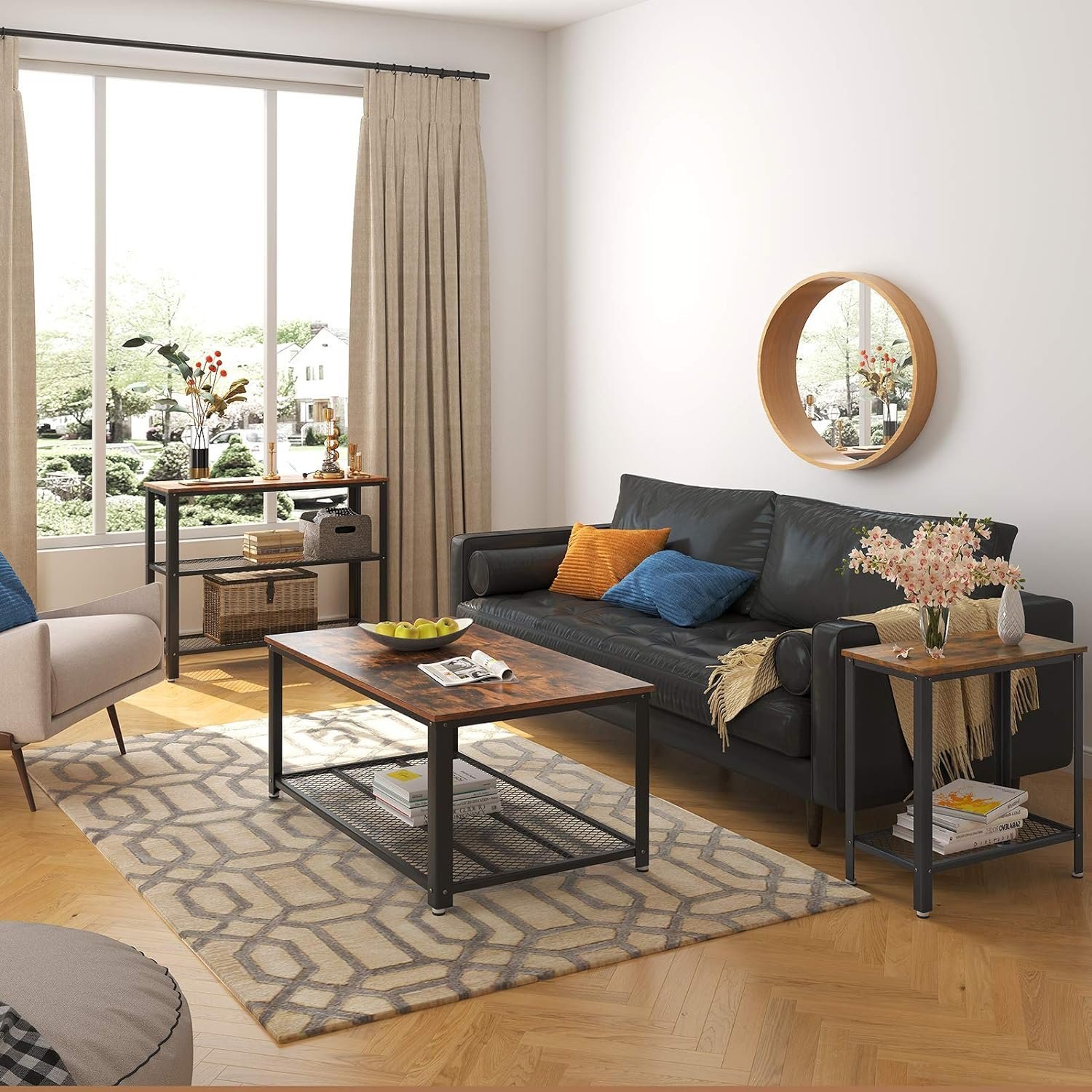 vasagle masa de cafea laterala, cu 2 nivele, cadru din otel, 60x30x60cm, maro rustic 2 VASAGLE Masa de cafea laterala, cu 2 nivele, cadru din otel, 60x30x60cm, maro rustic - imagine 2