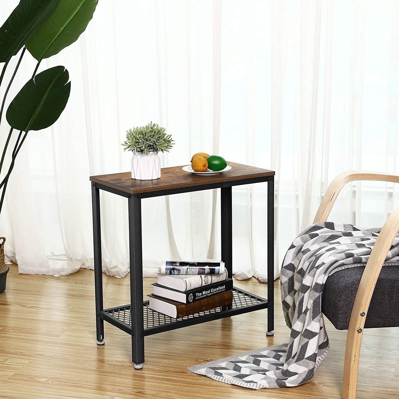 vasagle masa de cafea laterala, cu 2 nivele, cadru din otel, 60x30x60cm, maro rustic 4 VASAGLE Masa de cafea laterala, cu 2 nivele, cadru din otel, 60x30x60cm, maro rustic - imagine 4
