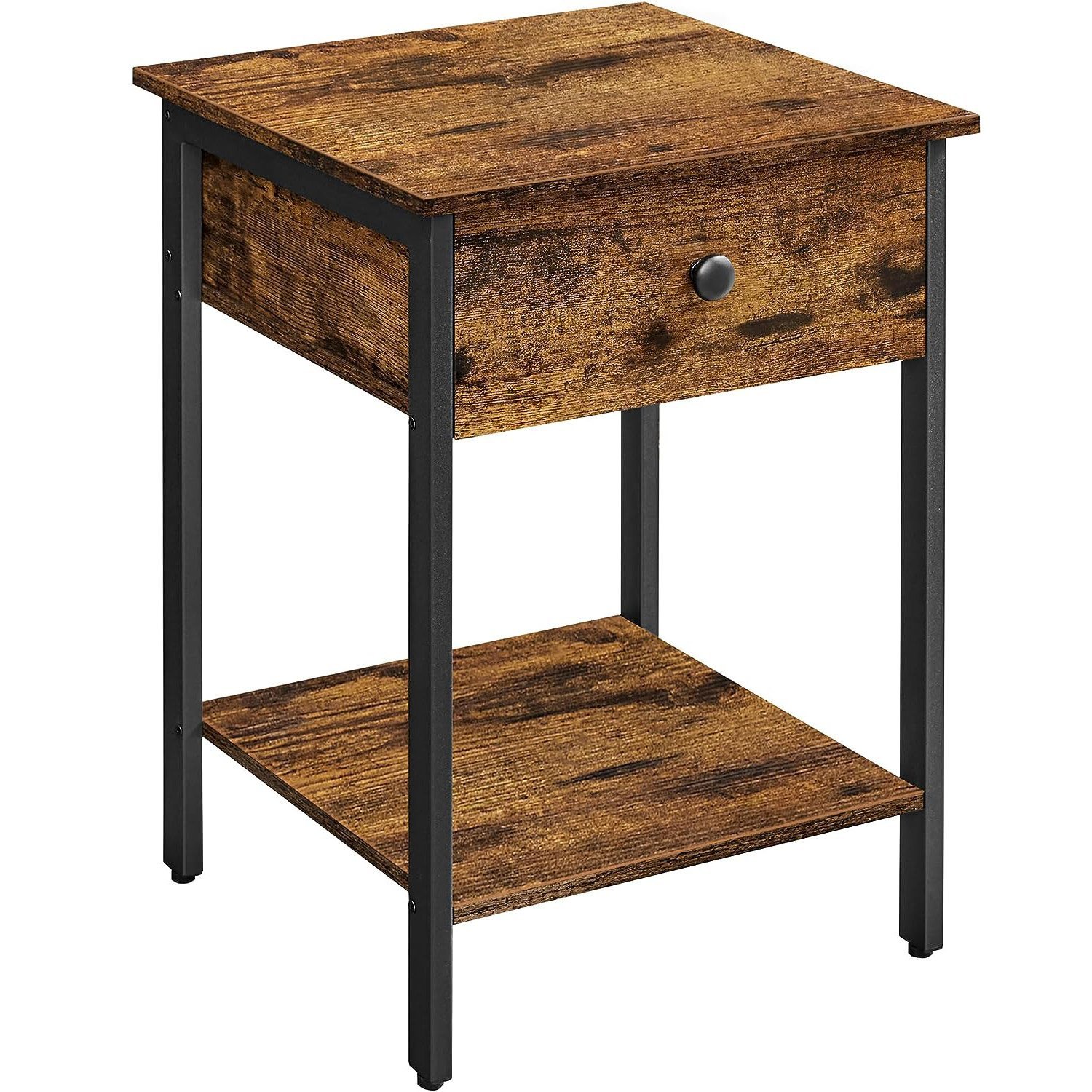 VASAGLE Noptiera din lemn cu cadru din otel, 1 sertar si 1 raft, 40x40x55, maro rustic si negru 1 VASAGLE Noptiera din lemn cu cadru din otel, 1 sertar si 1 raft, 40x40x55, maro rustic si negru