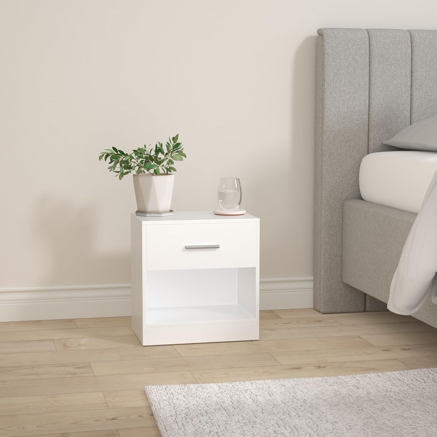 VASAGLE Noptiera cu sertar si compartiment deschis, 28x39x41 cm, alb 2 VASAGLE Noptiera cu sertar si compartiment deschis, 28x39x41 cm, alb - imagine 2