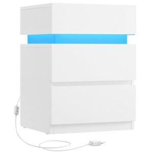 VASAGLE Noptiera din MDF cu iluminare LED, culori si intensitate reglabile, 35x40x55cm, alb