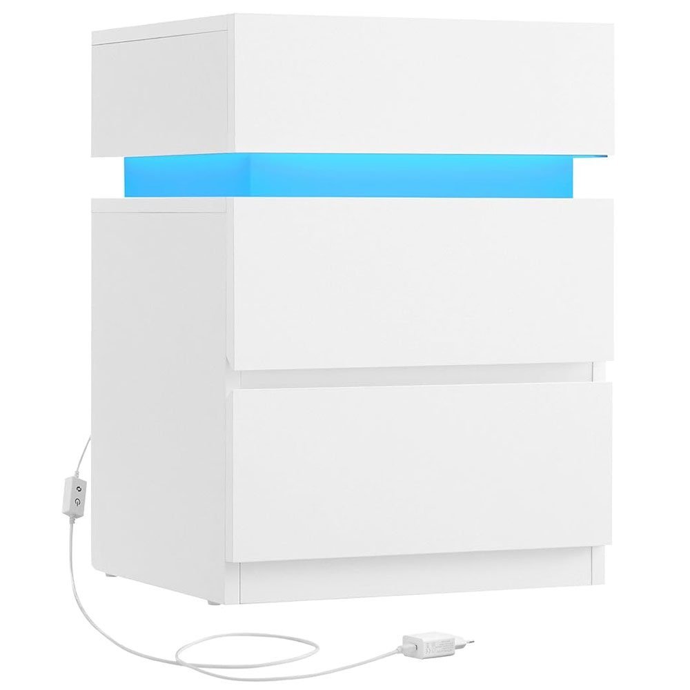 VASAGLE Noptiera din MDF cu iluminare LED, culori si intensitate reglabile, 35x40x55cm, alb 1 VASAGLE Noptiera din MDF cu iluminare LED, culori si intensitate reglabile, 35x40x55cm, alb