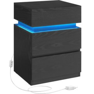 VASAGLE Noptiera din MDF cu iluminare LED, culori si intensitate reglabile, 35x40x55cm, negru
