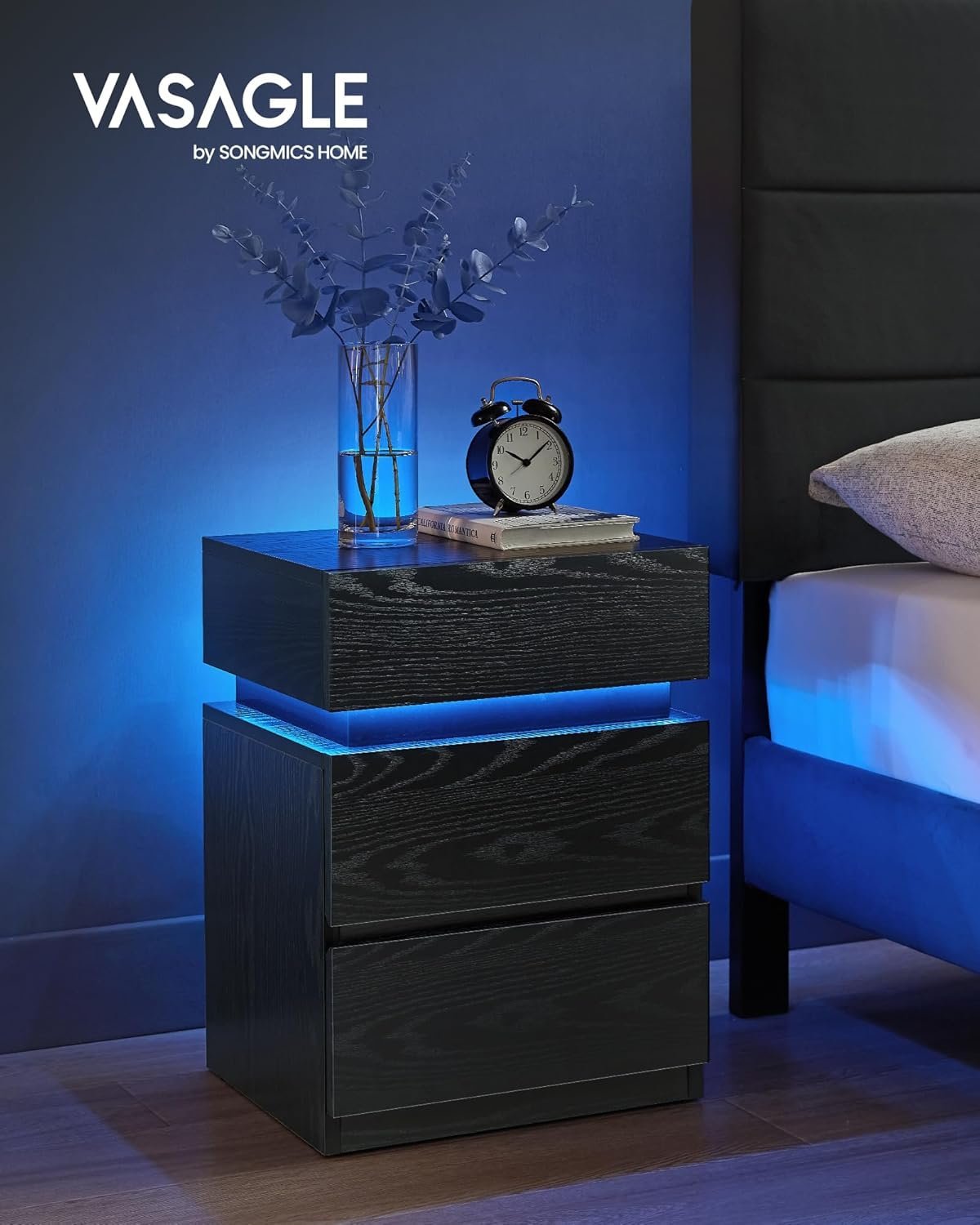 VASAGLE Noptiera din MDF cu iluminare LED, culori si intensitate reglabile, 35x40x55cm, negru 2 VASAGLE Noptiera din MDF cu iluminare LED, culori si intensitate reglabile, 35x40x55cm, negru - imagine 2