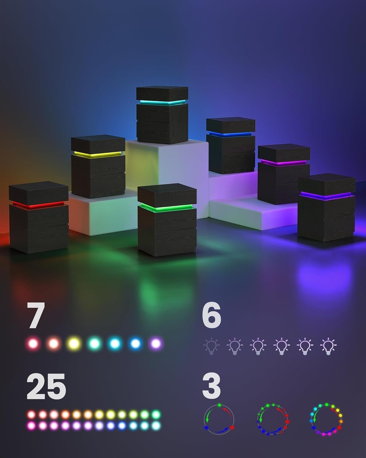 VASAGLE Noptiera din MDF cu iluminare LED, culori si intensitate reglabile, 35x40x55cm, negru 3 VASAGLE Noptiera din MDF cu iluminare LED, culori si intensitate reglabile, 35x40x55cm, negru - imagine 3