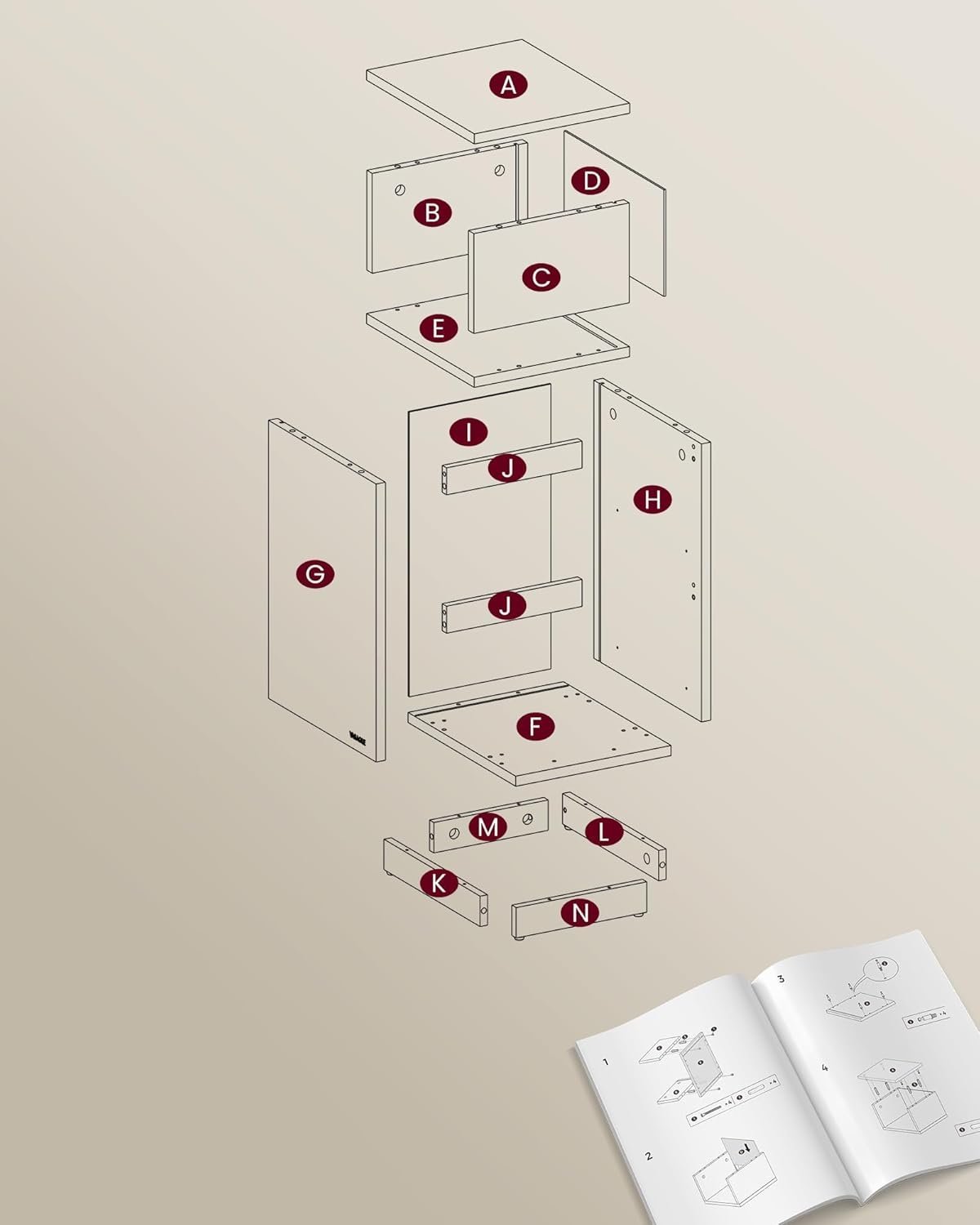 VASAGLE Noptiera ingusta cu 2 sertare, montaj stanga - dreapta, 30x25x65 cm, bej si alb 2 VASAGLE Noptiera ingusta cu 2 sertare, montaj stanga - dreapta, 30x25x65 cm, bej si alb - imagine 2