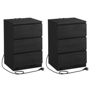 VASAGLE Set de 2 noptiere, cu sertare, 2 prize si 2 USB, 35x40x59 cm, negru