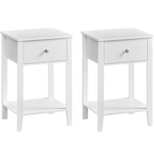 VASAGLE Set de 2 noptiere din bambus, cu sertare, 35x40x60 cm, alb