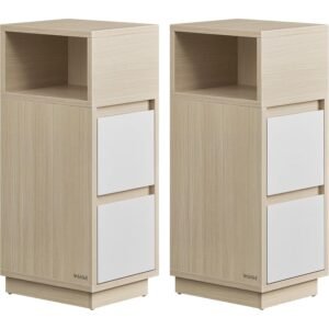 VASAGLE Set 2 noptiere inguste, cu 2 sertare si compartiment deschis, PAL si MDF, 30x25x65 cm, bej si alb