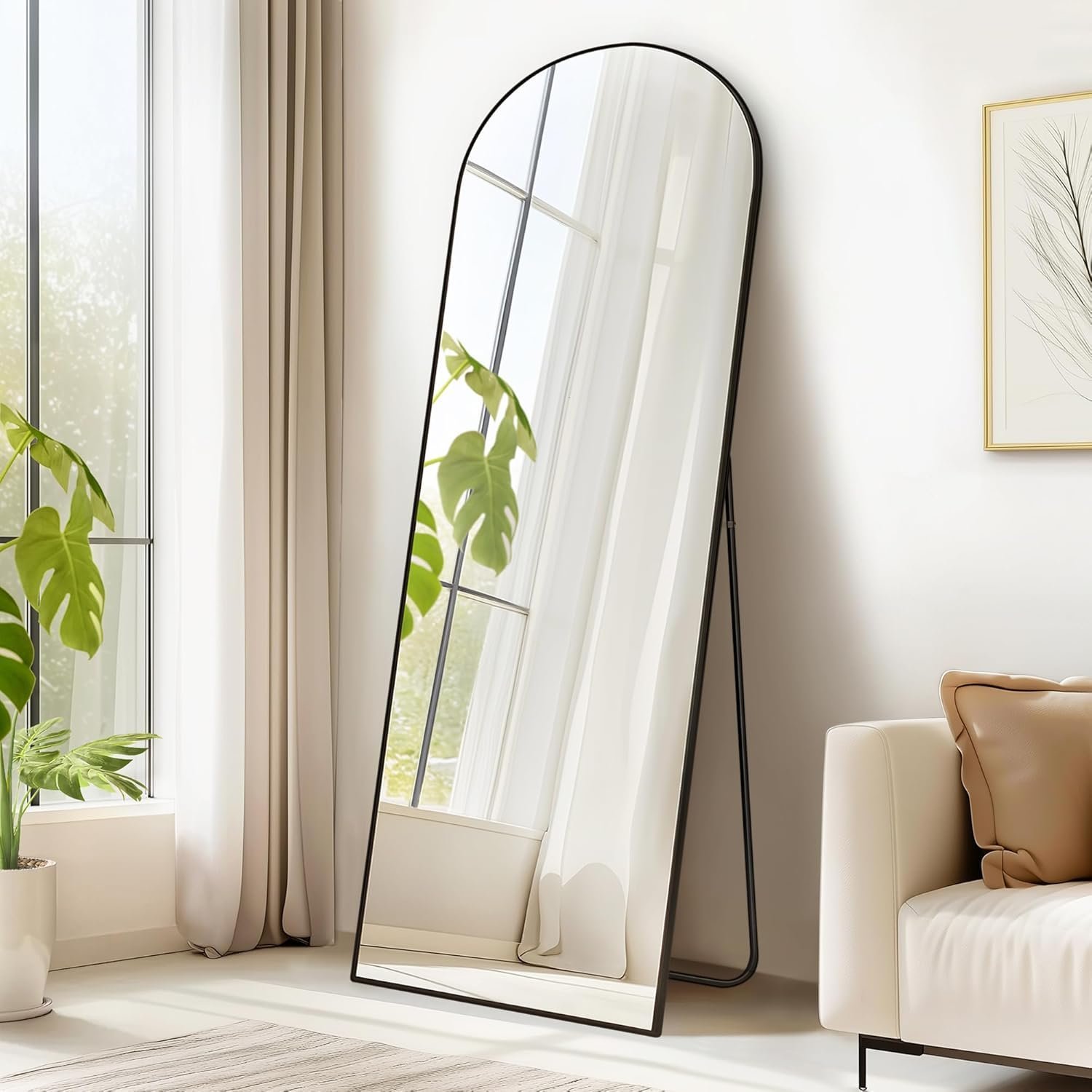 SONGMICS Oglinda podea, cu rama aluminiu si sticla securizata, design curbat, 160×50 cm, negru