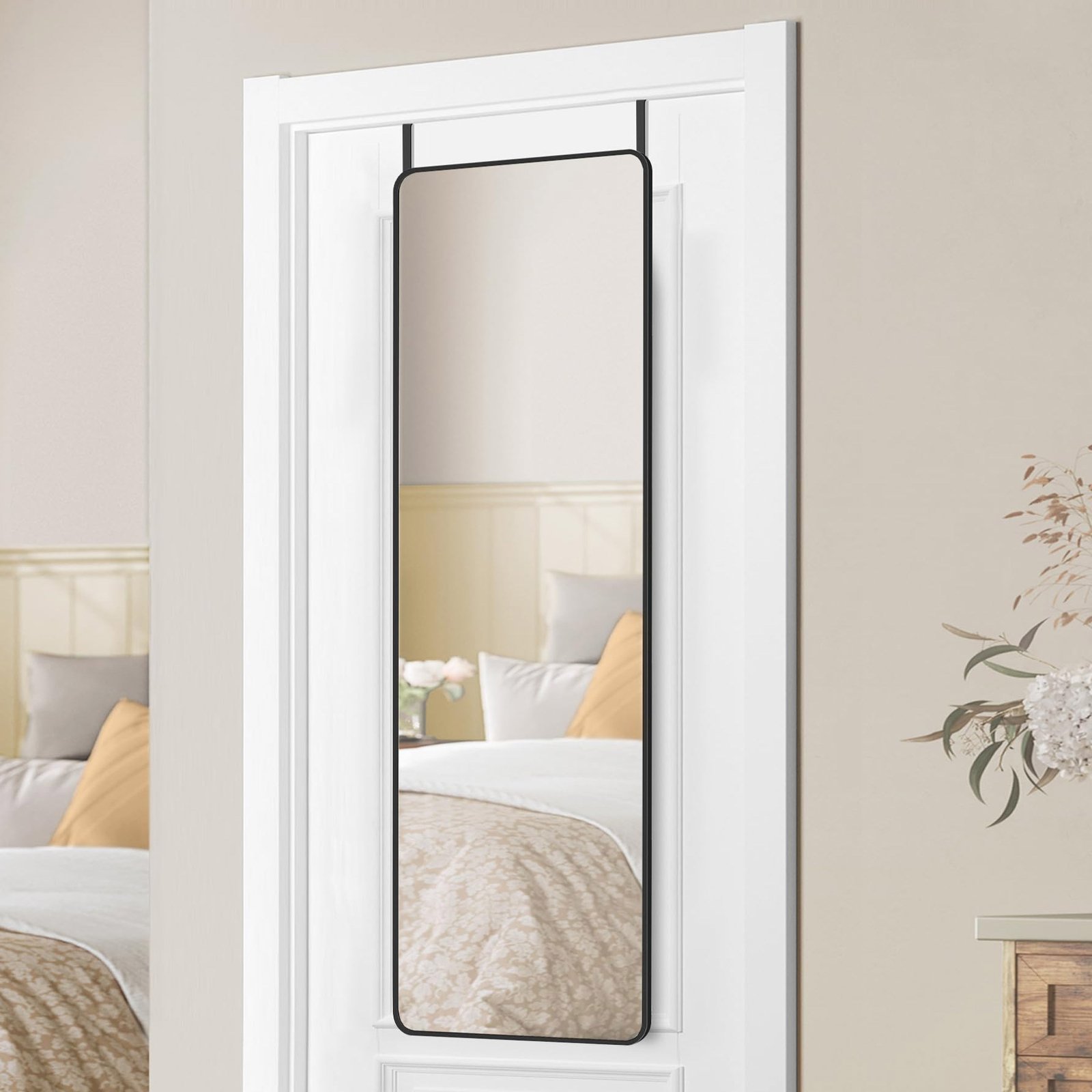 SONGMICS Oglinda mare de perete sau usa, rama aluminiu si sticla securizata, 120×40 cm, negru