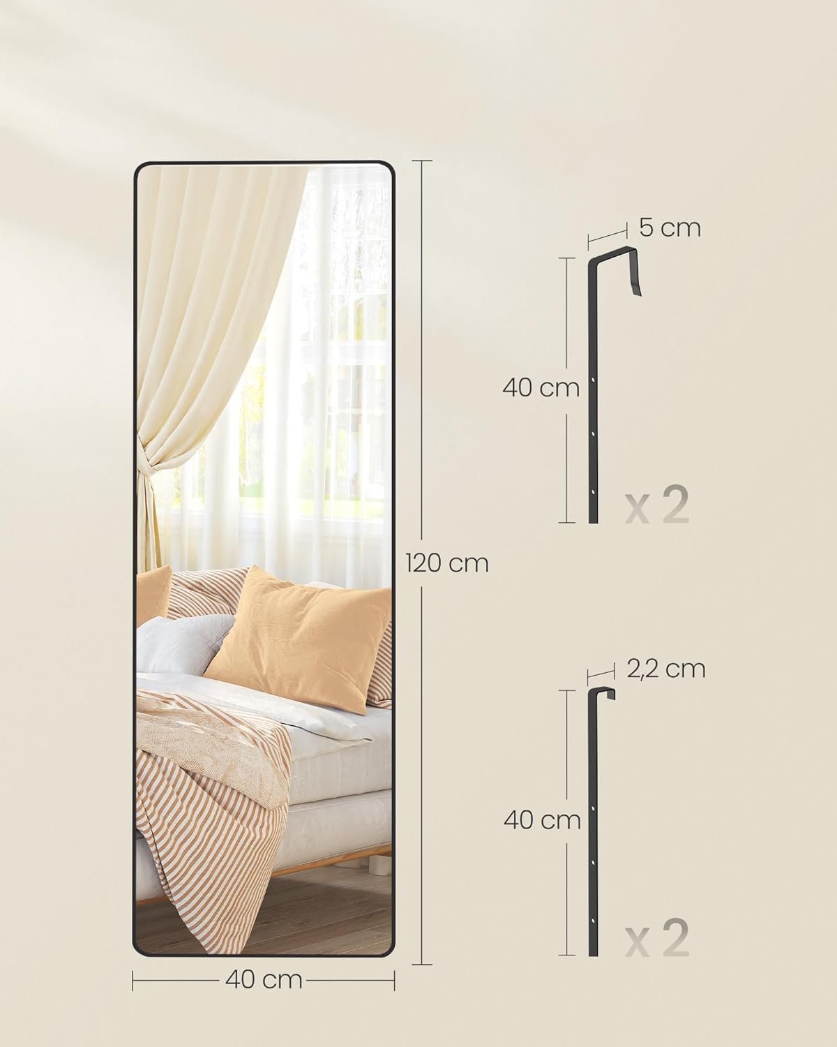 songmics oglinda mare de perete sau usa, rama aluminiu si sticla securizata, 120x40 cm, negru 3 SONGMICS Oglinda mare de perete sau usa, rama aluminiu si sticla securizata, 120x40 cm, negru - imagine 3
