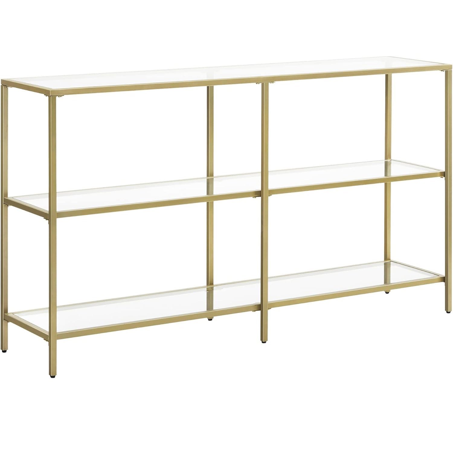 VASAGLE Masa de intrare, pe 3 nivele, blat din sticla securizata, cadru metalic, 30x130x73cm, auriu
