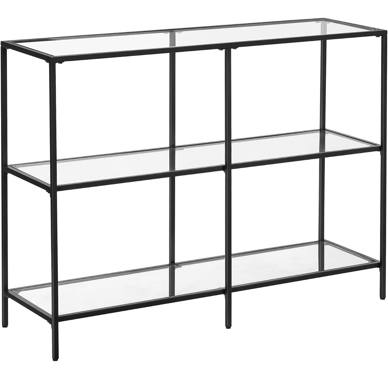 VASAGLE Masa de intrare, pe 3 nivele, blat din sticla securizata, cadru metalic, 30x100x73cm, negru