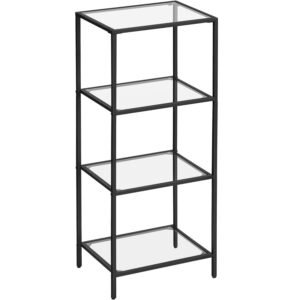 VASAGLE Raft cu trepte pentru dormitor, 4 etaje, din sticla securizata, cadru din otel, 30x95x40cm, negru