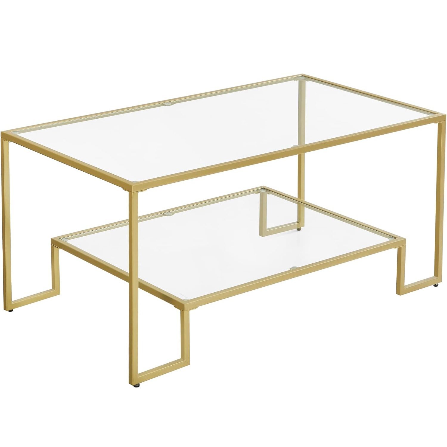 VASAGLE Masuta de cafea cu cadru din otel, suprafata din sticla calita, 100x55x45cm, auriu