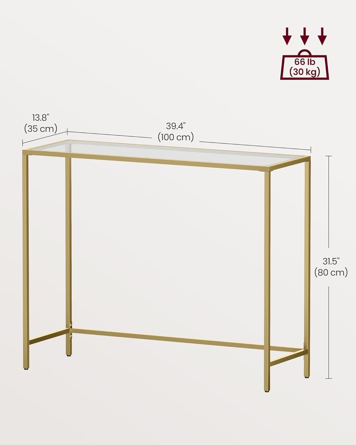 vasagle masa de intrare, blat din sticla securizata, cadru metalic, 35x100x80cm, auriu 3 VASAGLE Masa de intrare, blat din sticla securizata, cadru metalic, 35x100x80cm, auriu - imagine 3