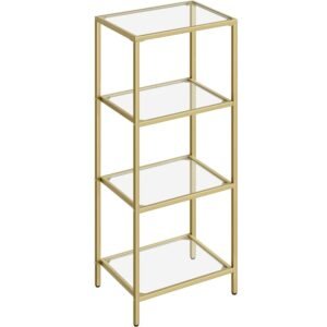 VASAGLE Raft cu trepte pentru dormitor, 4 etaje, din sticla securizata, cadru din otel, 30x95x40cm, auriu
