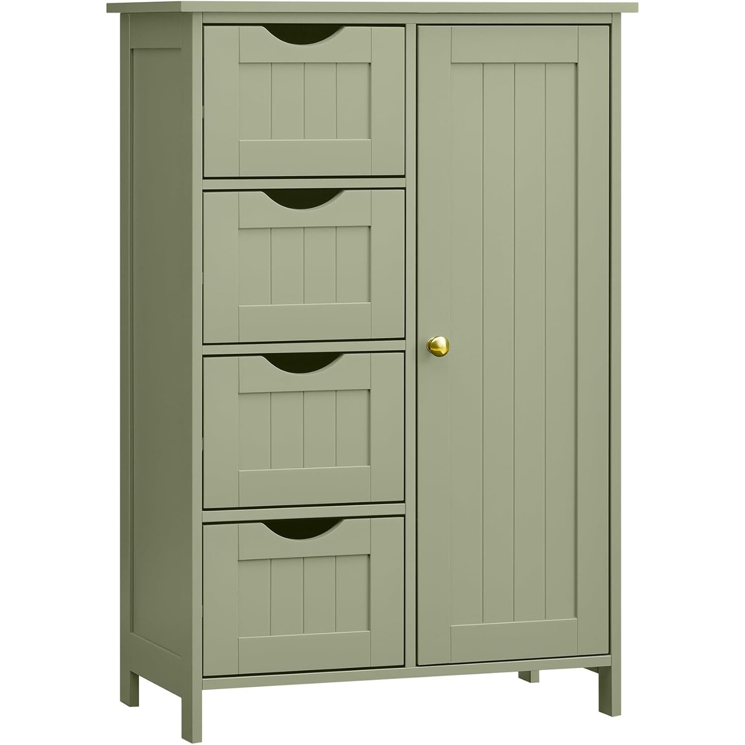 VASAGLE Dulap de depozitare pe podea pentru baie, MDF, cu 4 sertare, 1 usa, rafturi reglabile, 30x55x82cm, verde 1 VASAGLE Dulap de depozitare pe podea pentru baie, MDF, cu 4 sertare, 1 usa, rafturi reglabile, 30x55x82cm, verde