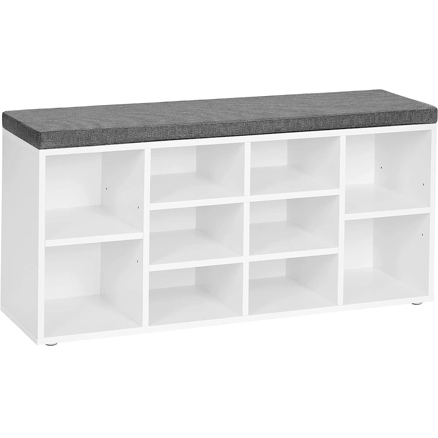 VASAGLE Banca pentru hol cu suport pentru pantofi, 10 compartimente, cu perna, 104x48x30cm, alb