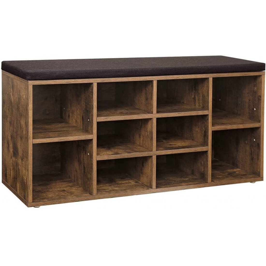 VASAGLE Banca pentru hol cu suport pentru pantofi, 10 compartimente, cu perna, 104x48x30cm, maro rustic