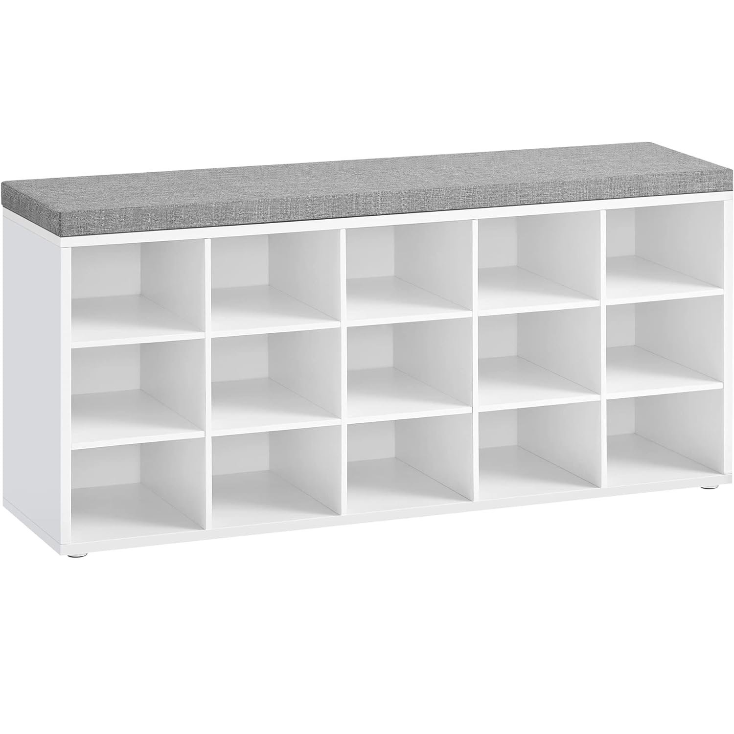 VASAGLE Banca pentru hol cu suport pentru pantofi, 15 compartimente, cu perna, 30x105x48cm, alb