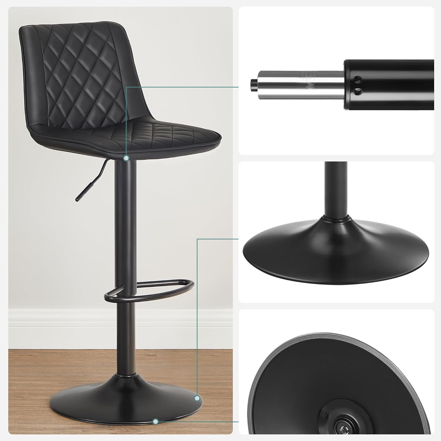 songmics set de 2 scaune de bar, cu spatar, reglabile in inaltime, tapitat cu pu, 47x51x(89-109)cm, negru 3 SONGMICS Set de 2 scaune de bar, cu spatar, reglabile in inaltime, tapitat cu PU, 47x51x(89-109)cm, negru - imagine 3