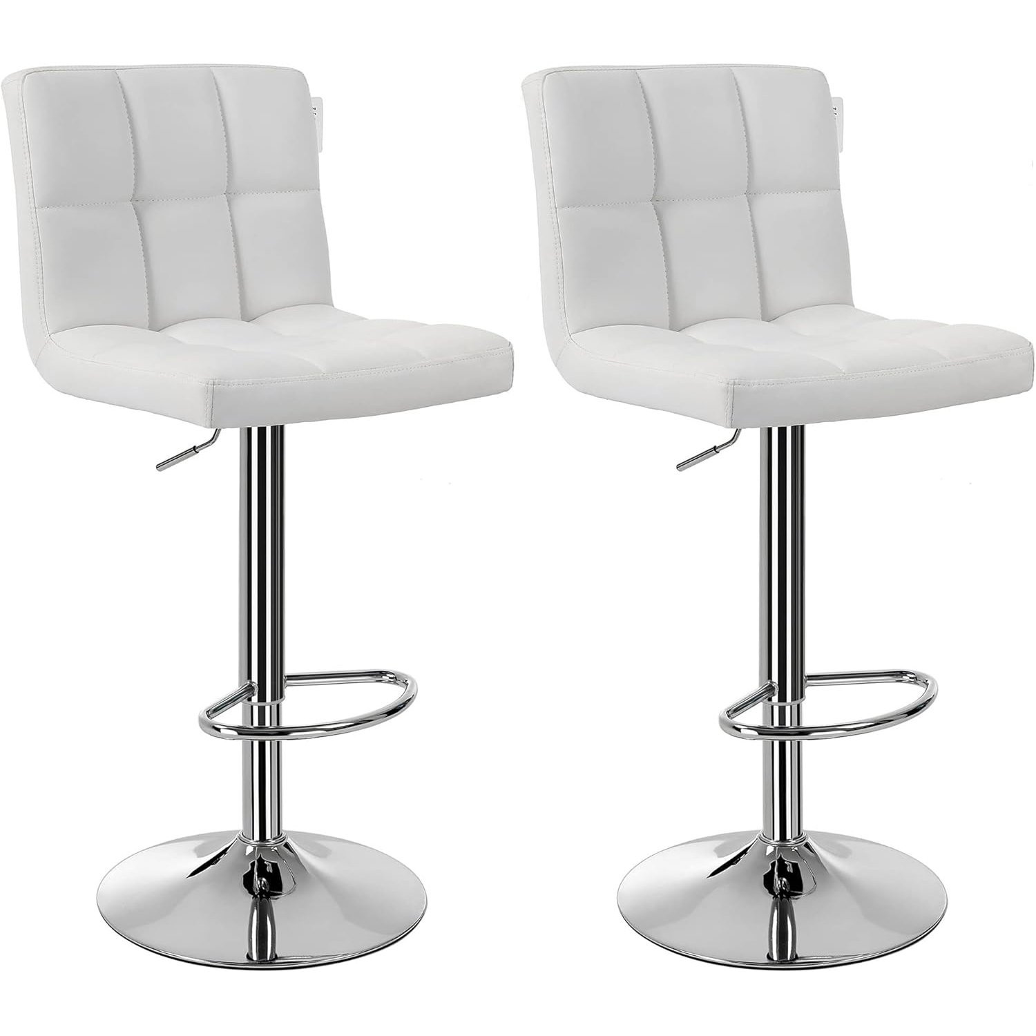 songmics set 2 scaune bar reglabile pe inaltime, cu spatar, sezut pu si suport picioare, rotatie 360°, 38x45x115 cm, alb 1 SONGMICS Set 2 scaune bar reglabile pe inaltime, cu spatar, sezut PU si suport picioare, rotatie 360°, 38x45x115 cm, alb