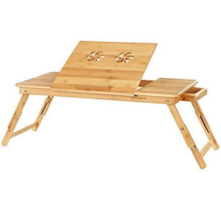 SONGMICS Masa pliabila laptop, din bambus, cu ventilatie si picioare ajustabile, 72x35x29 cm, natur